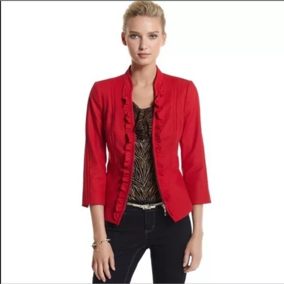 White House Black Market Jackets & Blazers - White House Black Market Red Ruffle Zip Blazer